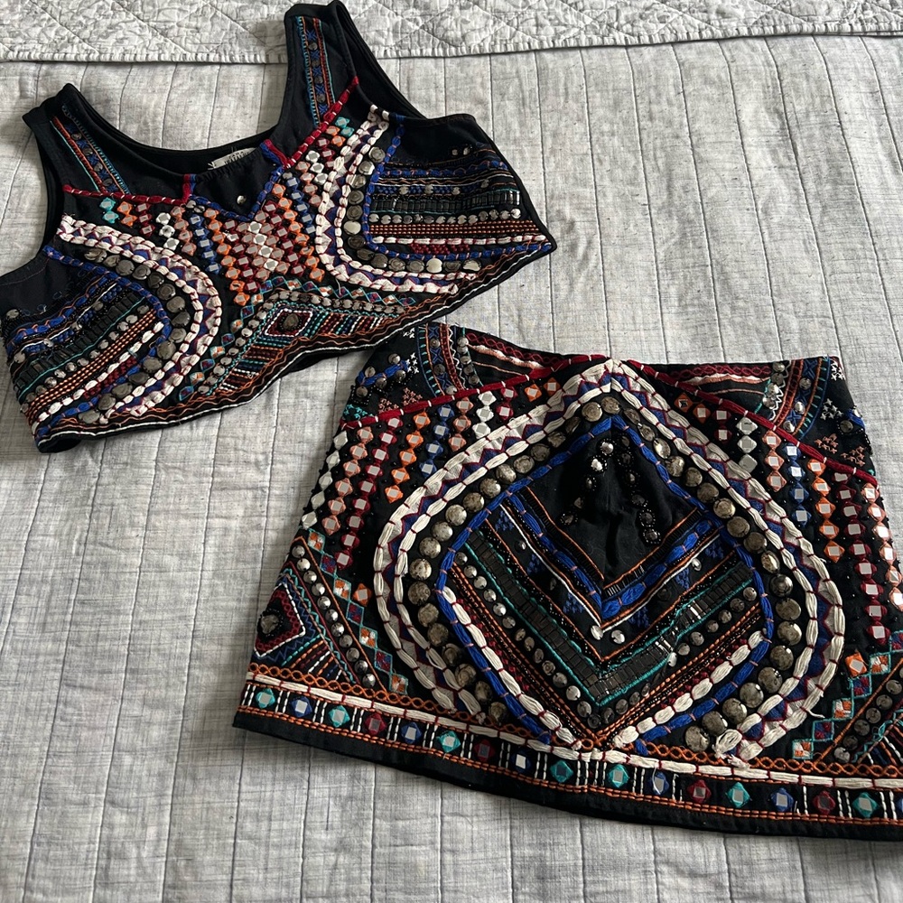 Colorful Beaded Crop Top and Skirt Set